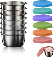 Contenitori per insalata, 6 pezzi, acciaio inossidabile, contenitori per insalata da asporto, contenitori per insalata, mini, 50 ml, riutilizzabili, piccoli barattoli, contenitore alimentare con coperchio siliconico ermetico