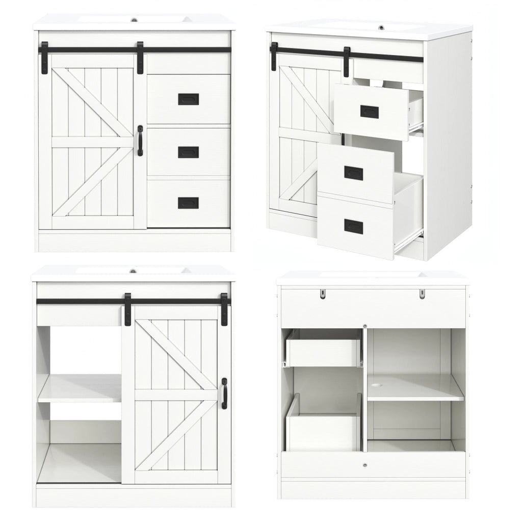 Mobile Bagno con Lavabo in Ceramica ¨C MINIMAL ¨C Bianco, Cassetti, Ante