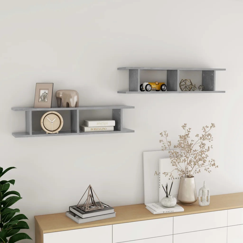 2 pz Mensole Parete | Mensola sospesa Grigio Cemento 90x18x20 cm Legno Multistrato