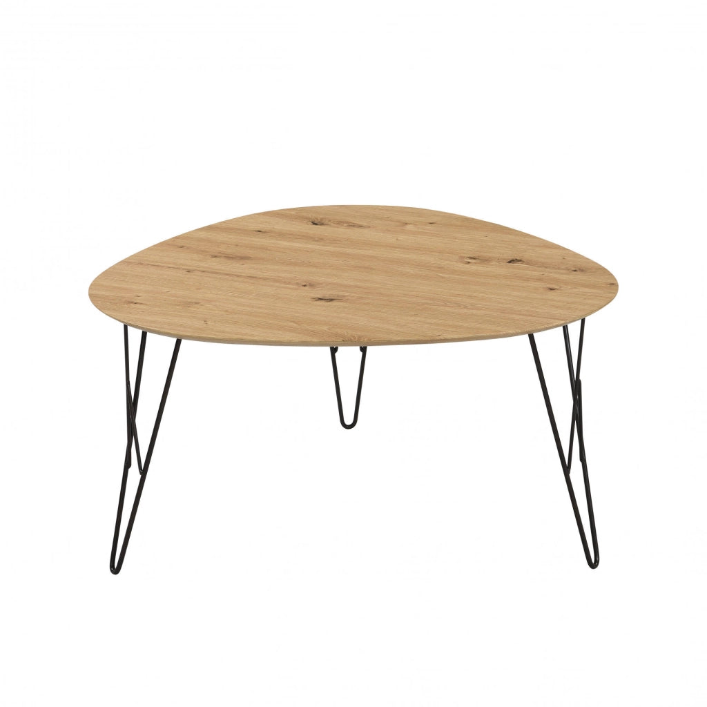 Tavolino da salotto, in mdf laminato quercia e struttura in metallo nero, cm 80x78x41