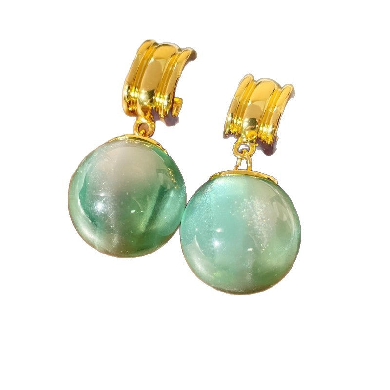 Lussuosi orecchini a sfera con pietre naturali iridescenti e cristalli