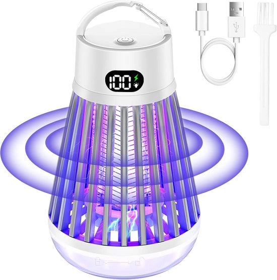 Lampada UV per Insetti Bagni/Bagni Esterni - 365nm LED + Reticolo Elettrico - IPX4 Impermeabile - 2000mAh - Bianco