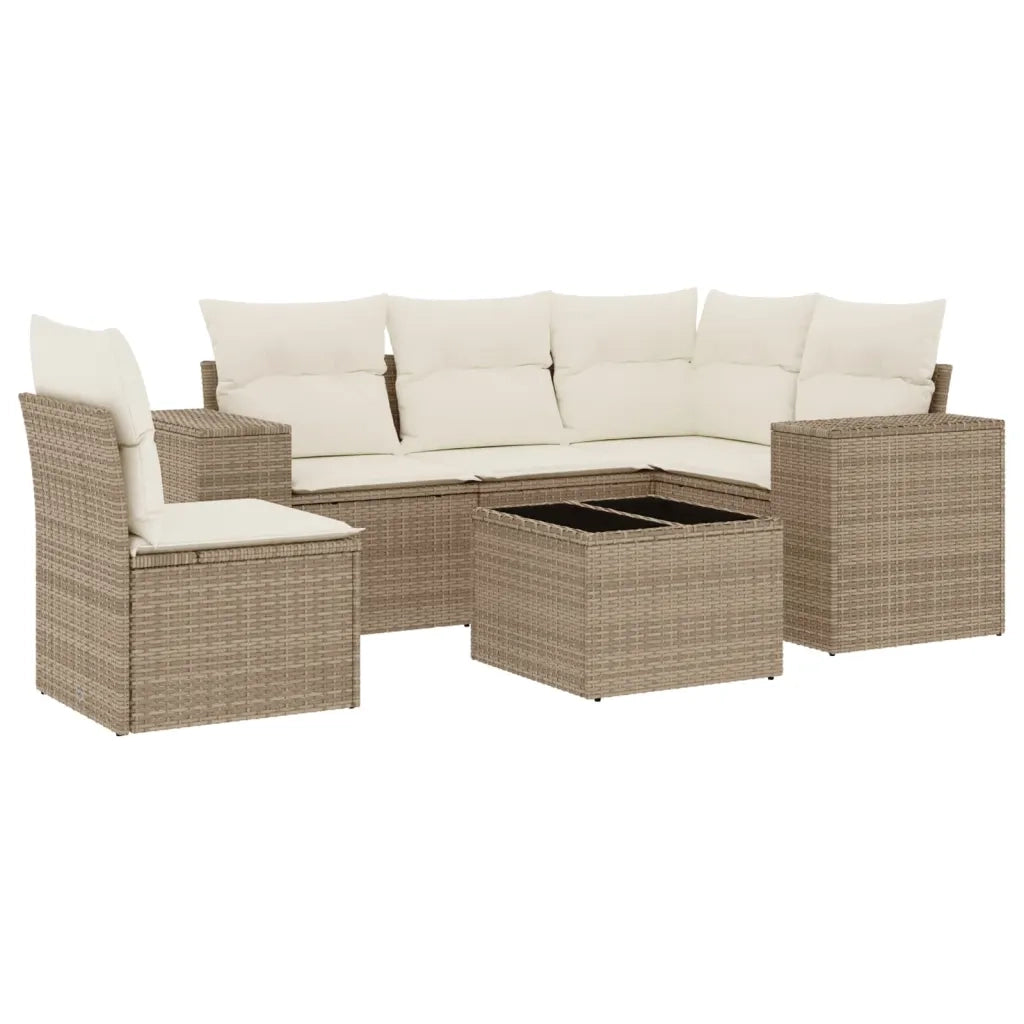 Set Divano da Giardino 6 pz con Cuscini Beige in Polyrattan 3254915
