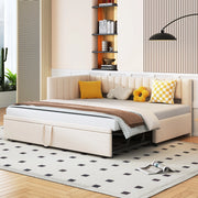 OKWISH Letto a Scomparsa 90×200 cm, Letto Singolo con Letto Estraibile, Schienale e Testiera, senza Materasso, in Velluto, Beige
