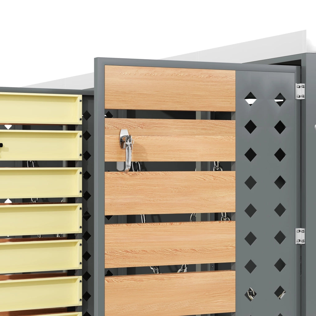 Copribidoni per 4 Contenitori con Ante con Serratura Fioriera Integrata Pannelli Ventilati in Acciaio Grigio
