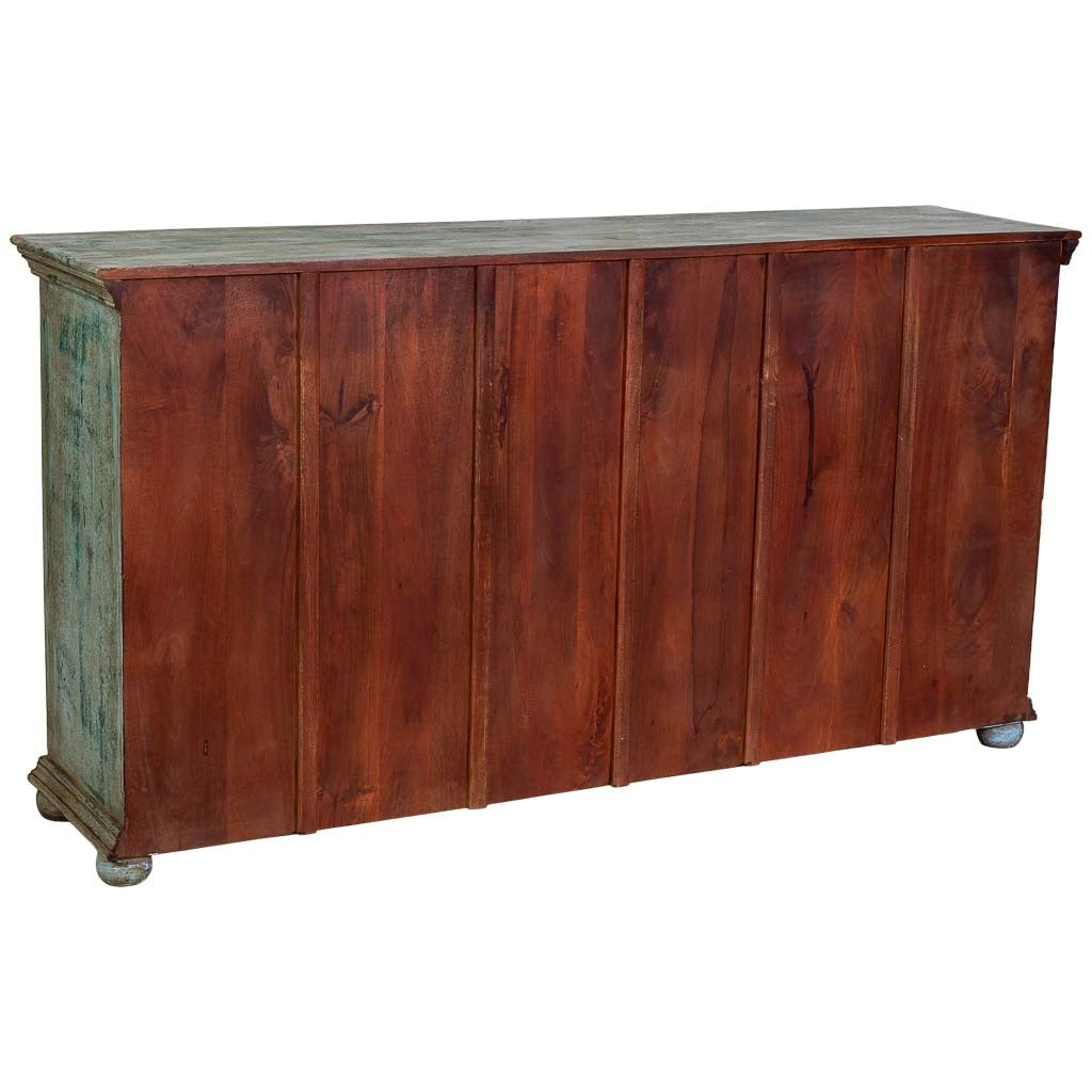 Credenza in legno blu intagliata a mano 180x45x96h cm