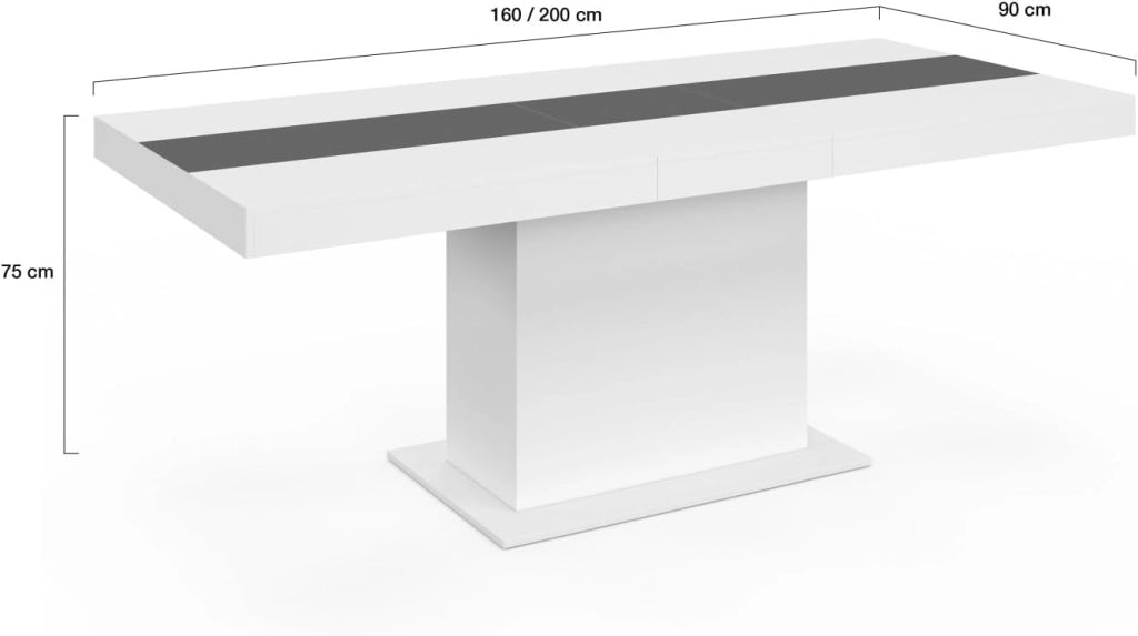 IDMarket - Tavolo da pranzo rettangolare allungabile EDEN 6-10 persone bianco con fascia centrale grigia 160-200 cm