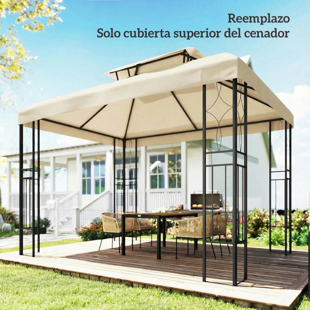 Telo di Ricambio per Gazebo 4x3m ¨C Xylo ¨C Beige con Fori Drenaggio e Protezione UV