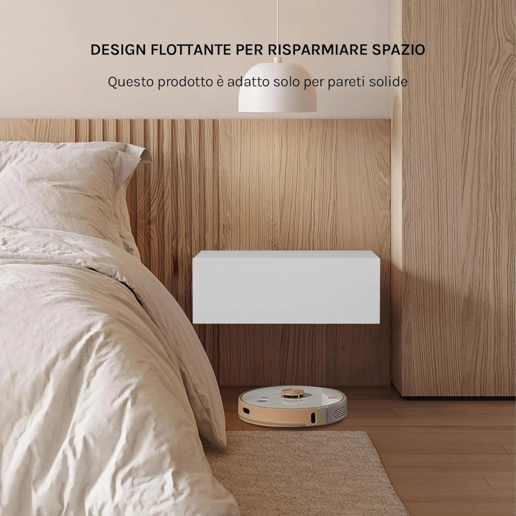 Set di 2 Comodini Sospeso con Cassetto, Comodino Galleggiante, 40x30x14 cm, Comodino a Parete Mensola da Letto, Mobili per Camera da Letto in Legno, Salvaspazio, Moderno, Bianco, NTS24ws-2