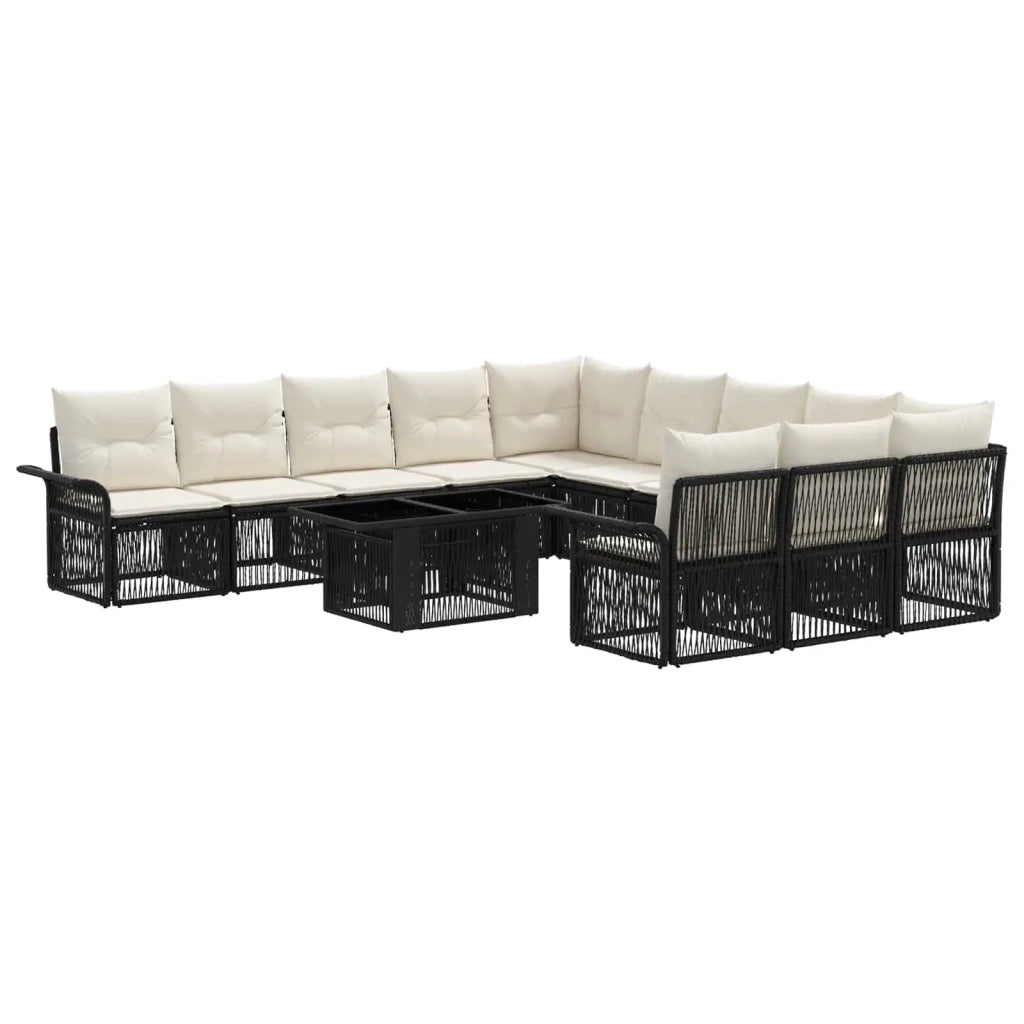 Set Divano da Giardino 12 pz Nero e Bianco Crema polyrattan 3436702