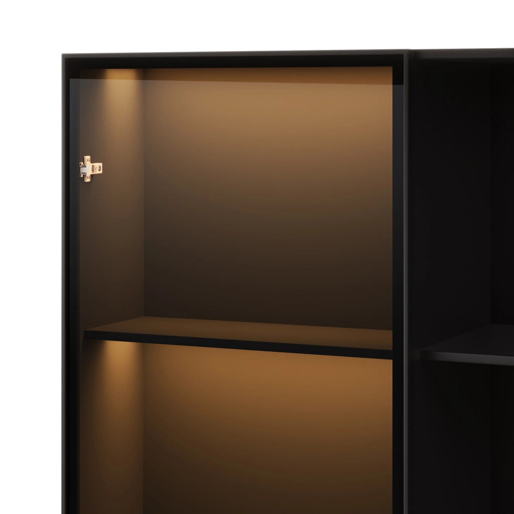 Vetrina LED alta 80x40x160 cm in pannello truciolare nero con porta in vetro temperato