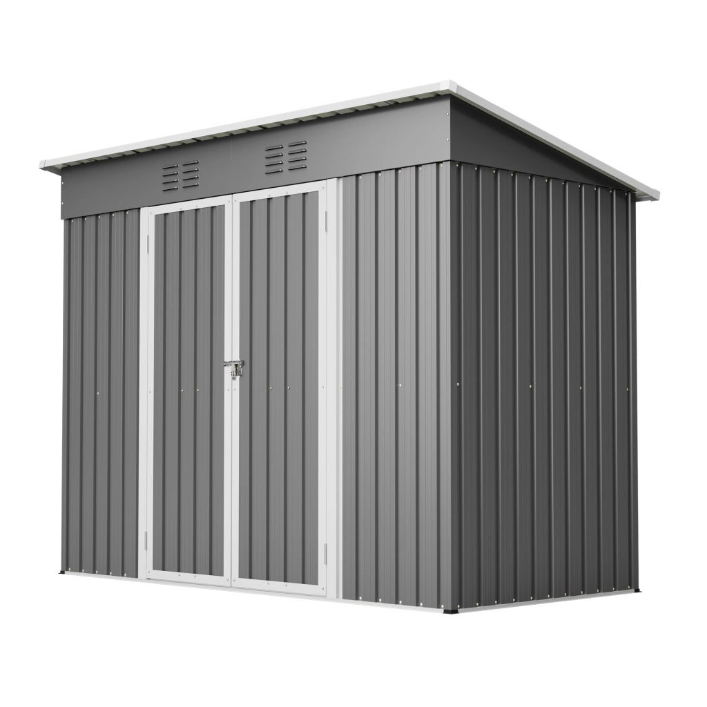 Casetta da giardino con porta con serratura e 2 griglie di aerazione in acciaio zincato grigio 242 × 126 × 182 cm