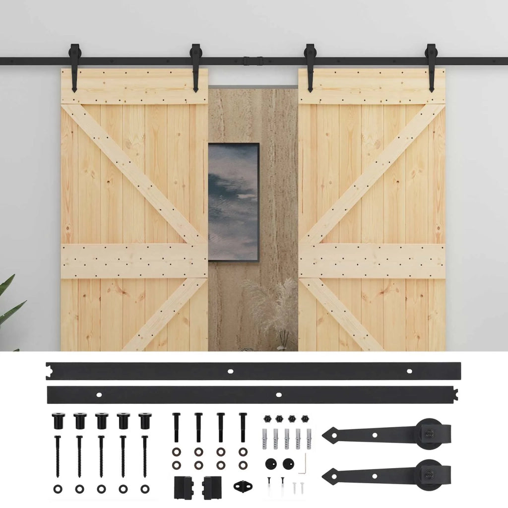 Porta scorrevole 2 pcs Naturale e Nero Legno Massello di Pino 3444878