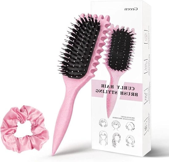 Set di pettinatura per capelli ricci con spazzola a setole e spazzola per definire le onde.