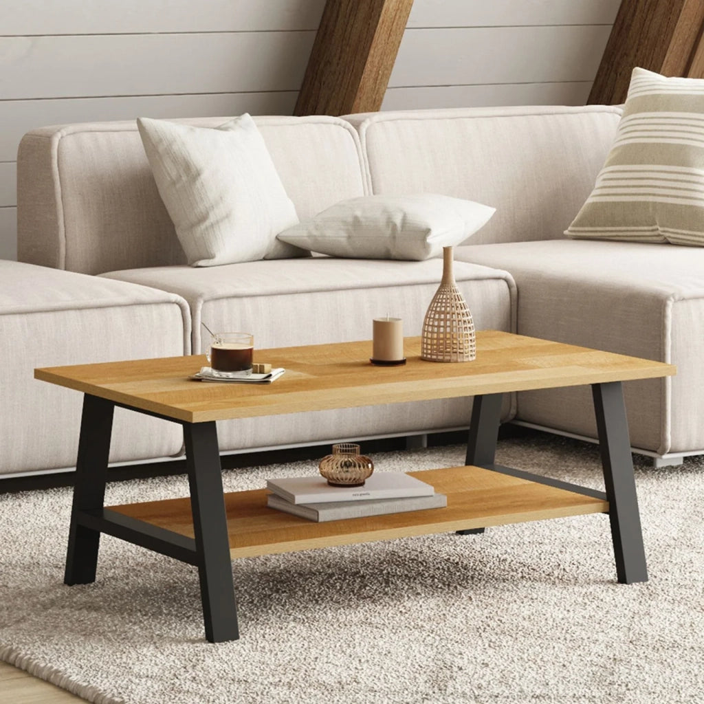 IDMarket - Tavolino rettangolare MADELEINE 100 cm doppio piano legno e nero