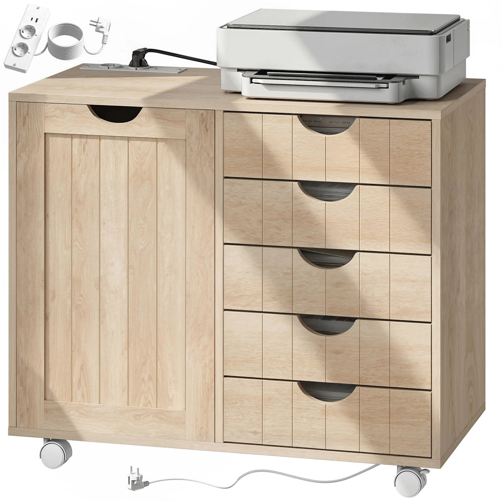 Scrivania con cassetti e ripiano per stampante ¨C zephmum ¨C Naturale 90x50x75 cm