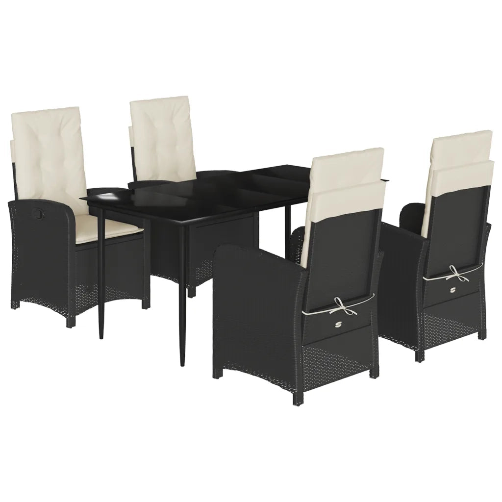 Set da Pranzo da Giardino 5 pz Nero con Cuscini in Polyrattan