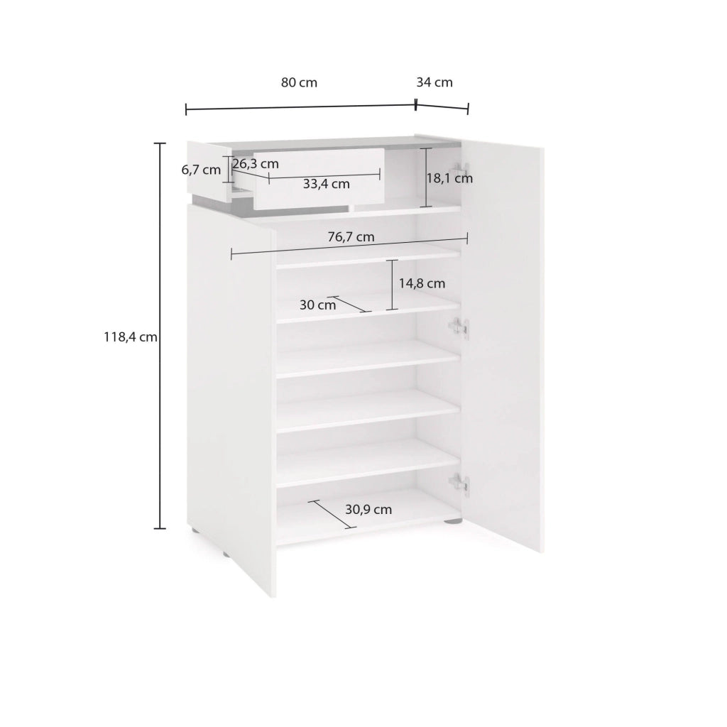 Mobile Portascarpe Badolato, Scarpiera 5 Ripiani Made in Italy, 80x34x115h cm Bianco Lucido