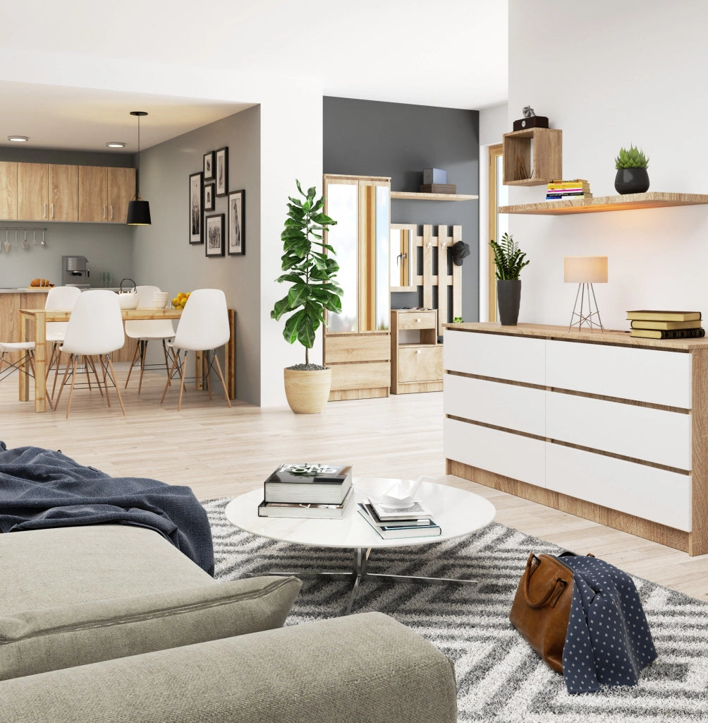 Cassettiera AKORD K160 Sonoma Quercia 160 cm 6 cassetti inserto frontale Bianco 160x40x77 cm