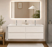 Mobile bagno componibile IBIZA QUATTRO con lavabo e colonna, senza specchio – Bianco nordico