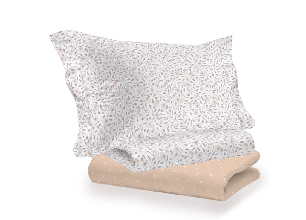 Completo Lenzuola Letto 100% Cotone Italy 3027 Disegno Melody - Singolo - Beige