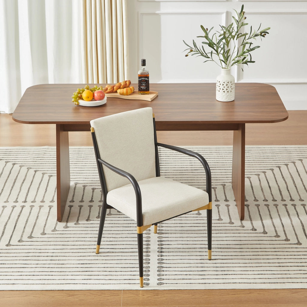 Set di 2 sedie da pranzo beige con braccioli e dettagli oro