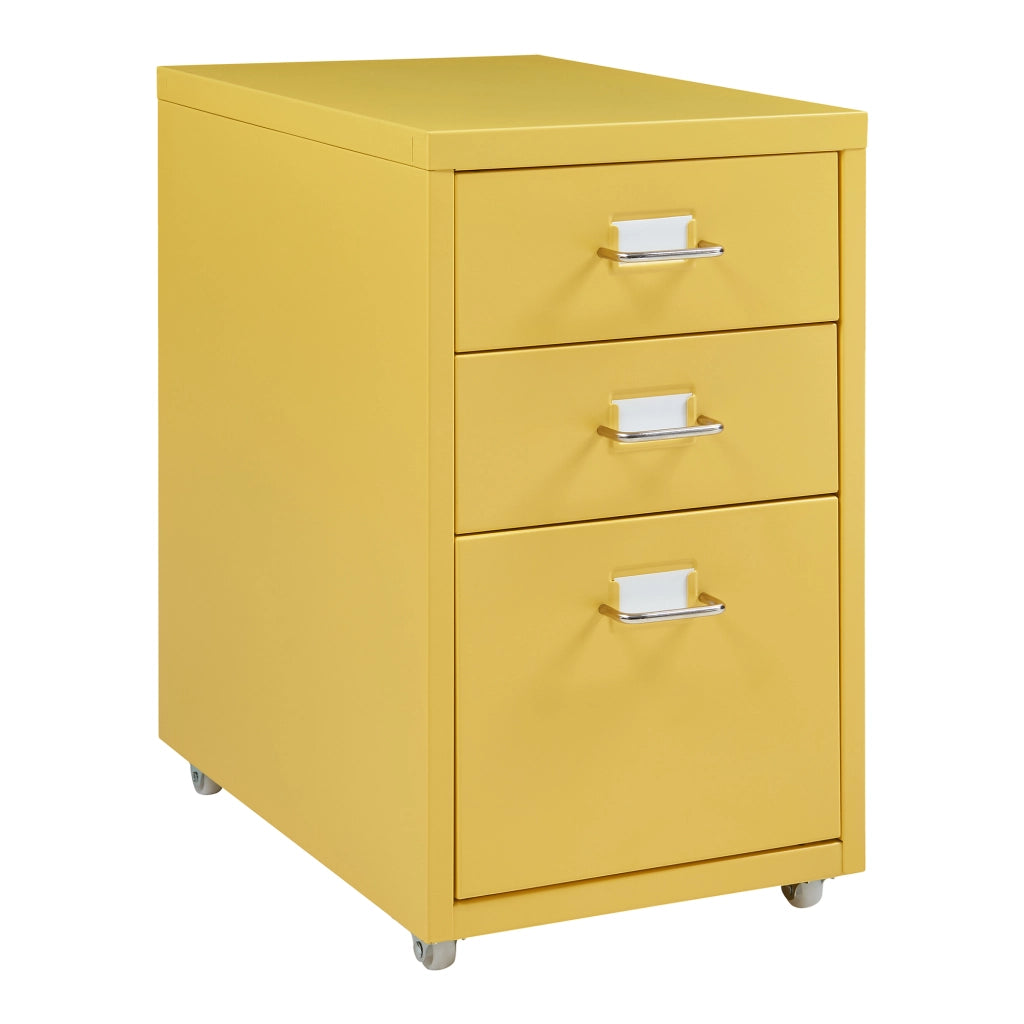 Cassettiera Kökar in Acciaio Mobile Archivio con 3 Cassetti e Rotelle - Giallo [en.casa]