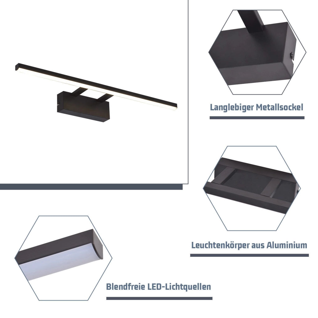 ZMH Lampada da specchio a LED per bagno 60 cm lampada da parete 13 W nero opaco bianco neutro cucina corridoio