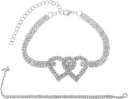 Anelli da unghia a doppio anello in argento con diamanti per donne collane anelli da unghia a cuore 22.2+9.2cm