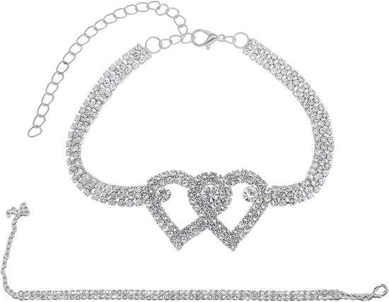 Anelli da unghia a doppio anello in argento con diamanti per donne collane anelli da unghia a cuore 22.2+9.2cm