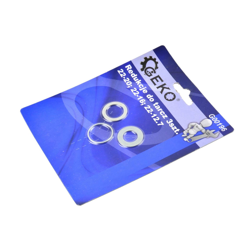 ANELLI DI RIDUZIONE DISCHI CON FORO 22mm SET 3 PZ RONDELLE 20/16/12,7mm GEKO G00196