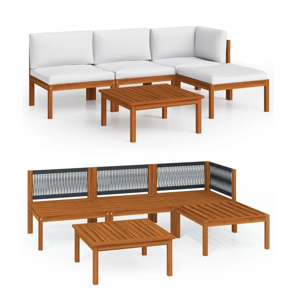 Set Divani da Giardino 5 pz con Cuscini Crema Massello Acacia cod mxl 52317