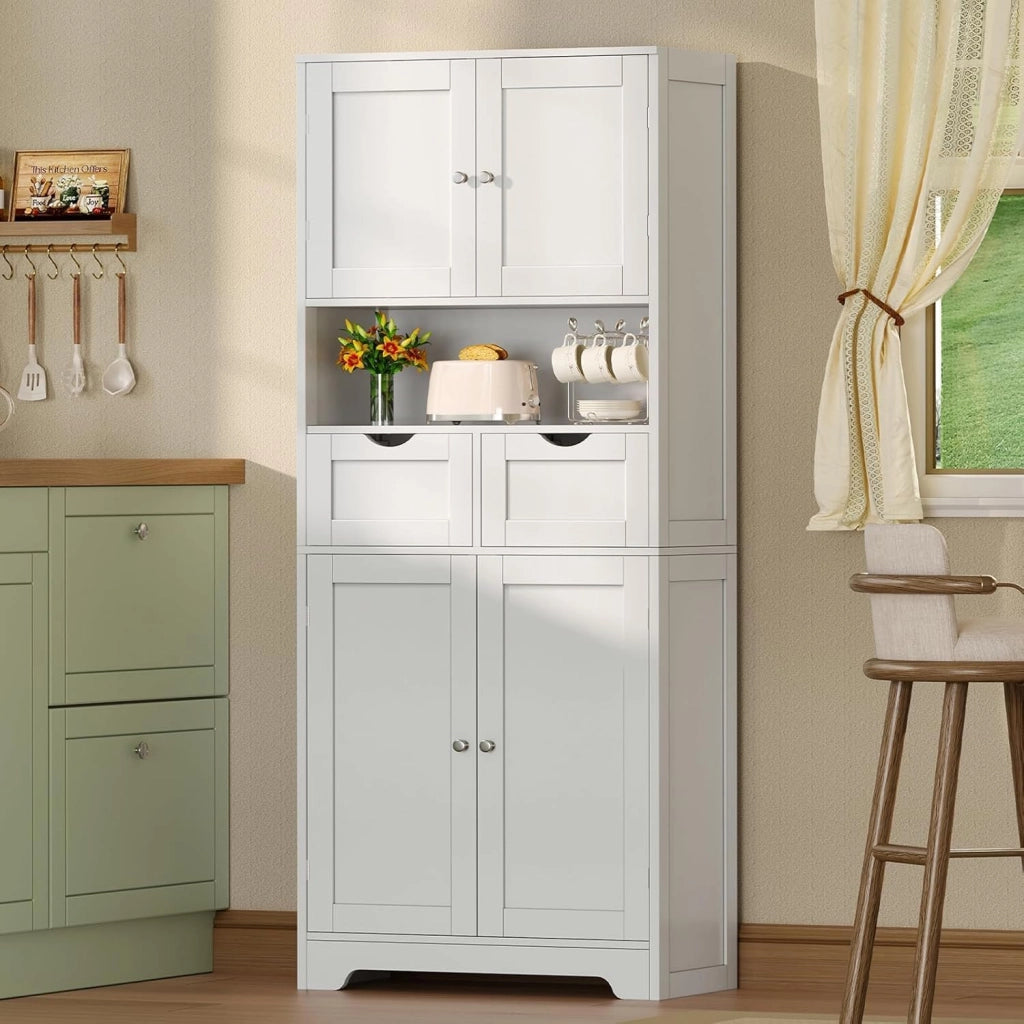 Mobile alto da bagno con 2 ripiani aperti, 2 cassetto, credenza multiuso, 60 x 30 x 147 cm, bianco