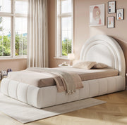 Letto singolo per bambini 90x200 cm con contenitore idraulico e rete; tessuto bouclé beige