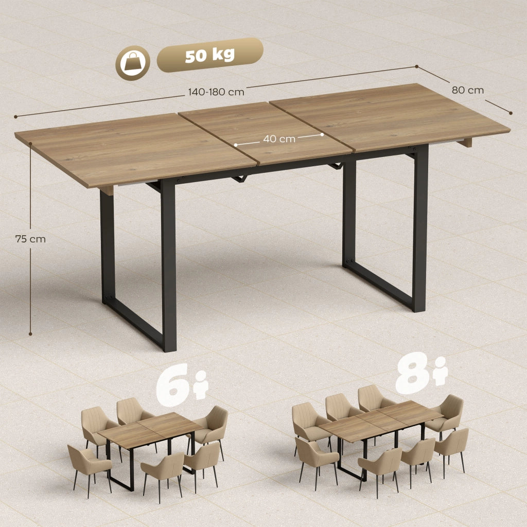 Tavolo da Pranzo Allungabile Rotondo in Legno e Acciaio ¨C Zephmum ¨C Effetto Rovere e Nero, 180x80x75 cm