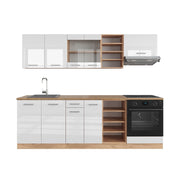 Cucina componibile R-Line Bianco lucido/Rovere dorato 240 cm senza piano di lavoro Vicco