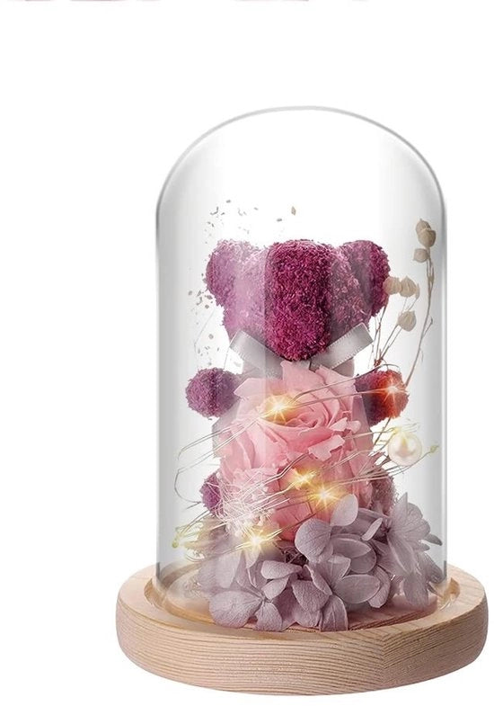 Decorazione per la casa - Rosa eterna - Con illuminazione LED - Base in legno - Regalo per donne - Per la mamma, San Valentino, compleanno