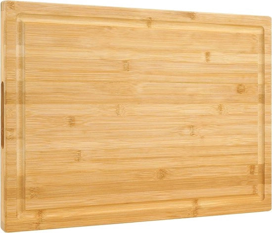 Snijplank in Bambù XXXL 60 x 40 x 3,2 cm per la tagliatura di tacchino, carne, verdure, BBQ Snijplank Sopra il Lavello Snijplank con Manico e Scarico per Sapone