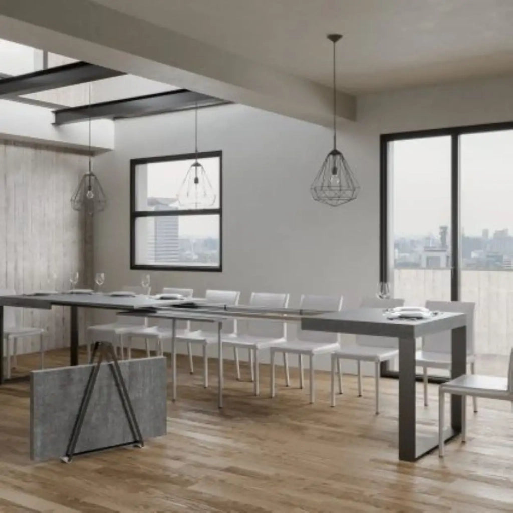 Tavolo allungabile 200/460x90 cm Tecno colore cemento gambe antracite