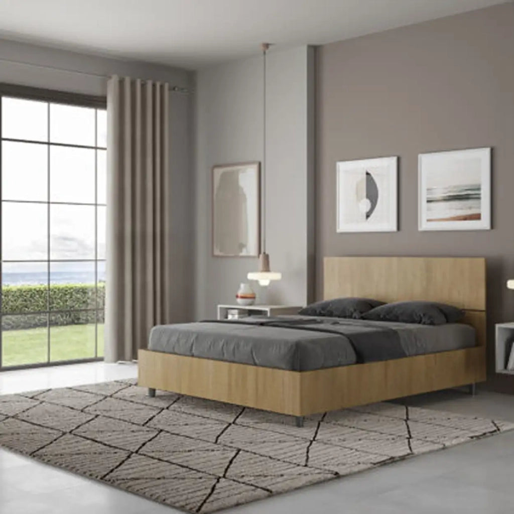 Letto matrimoniale francese con rete 140x200 testata dritta quercia Demas