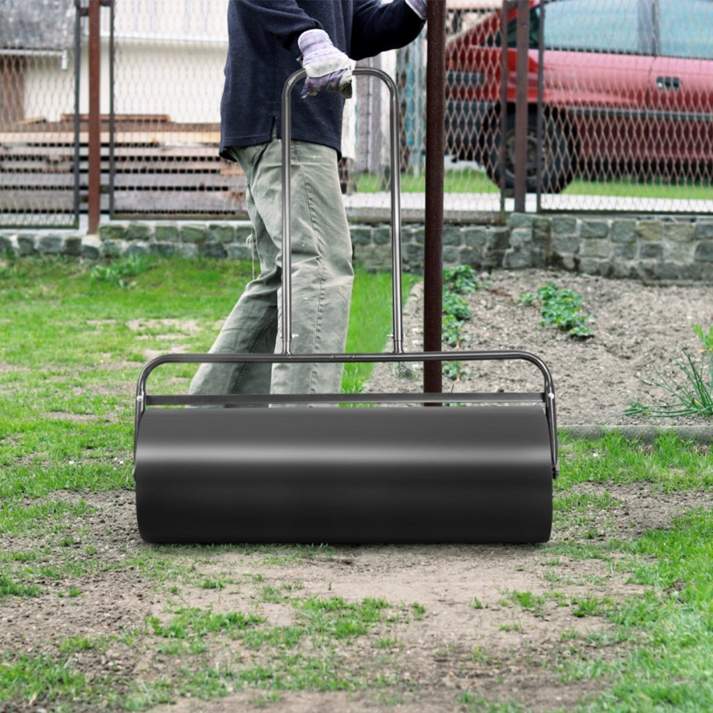 Rullo per prato in acciaio riempibile con acqua e sabbia, Rullo per zolle con cilindro resistente Nero-Attrezzi da giardino