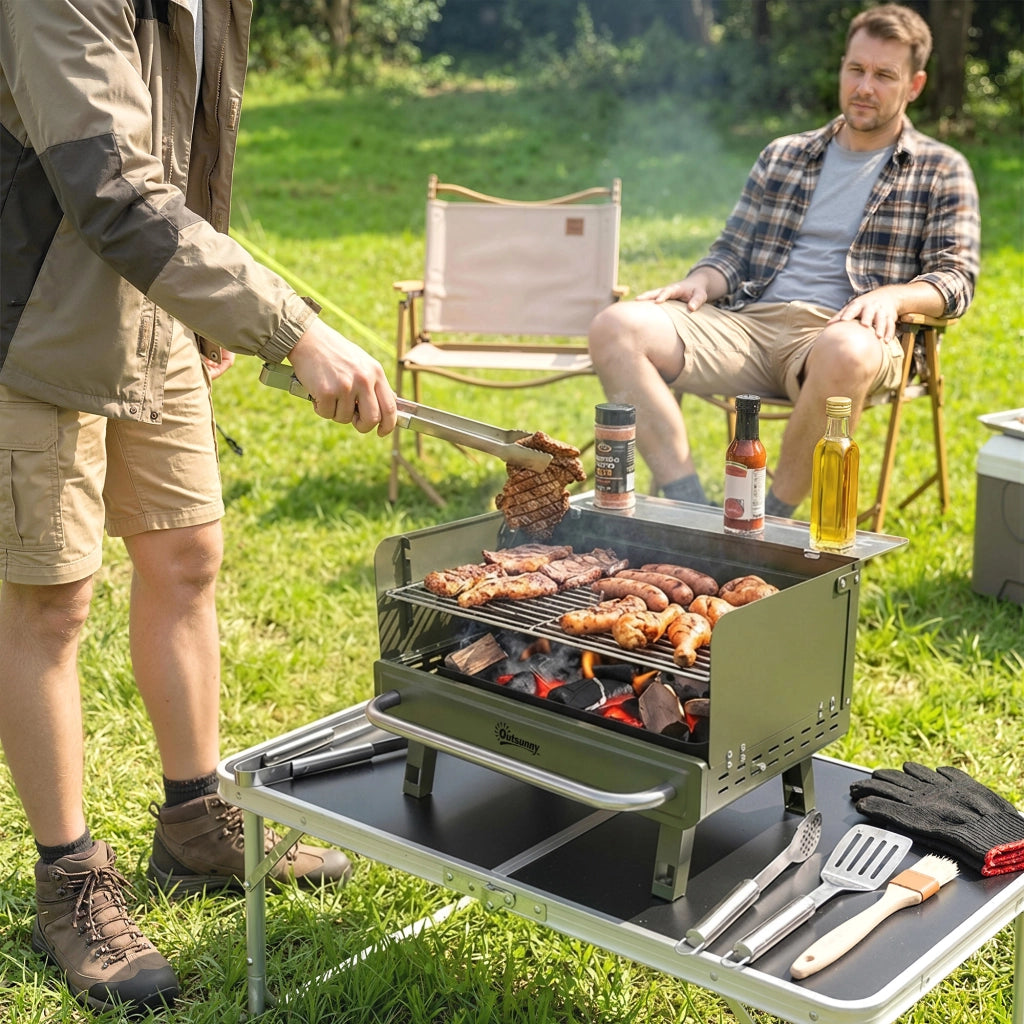 Barbecue a Carbone Pieghevole ¨C zephmum ¨C Verde 52x37x31.8 cm con Griglia Regolabile