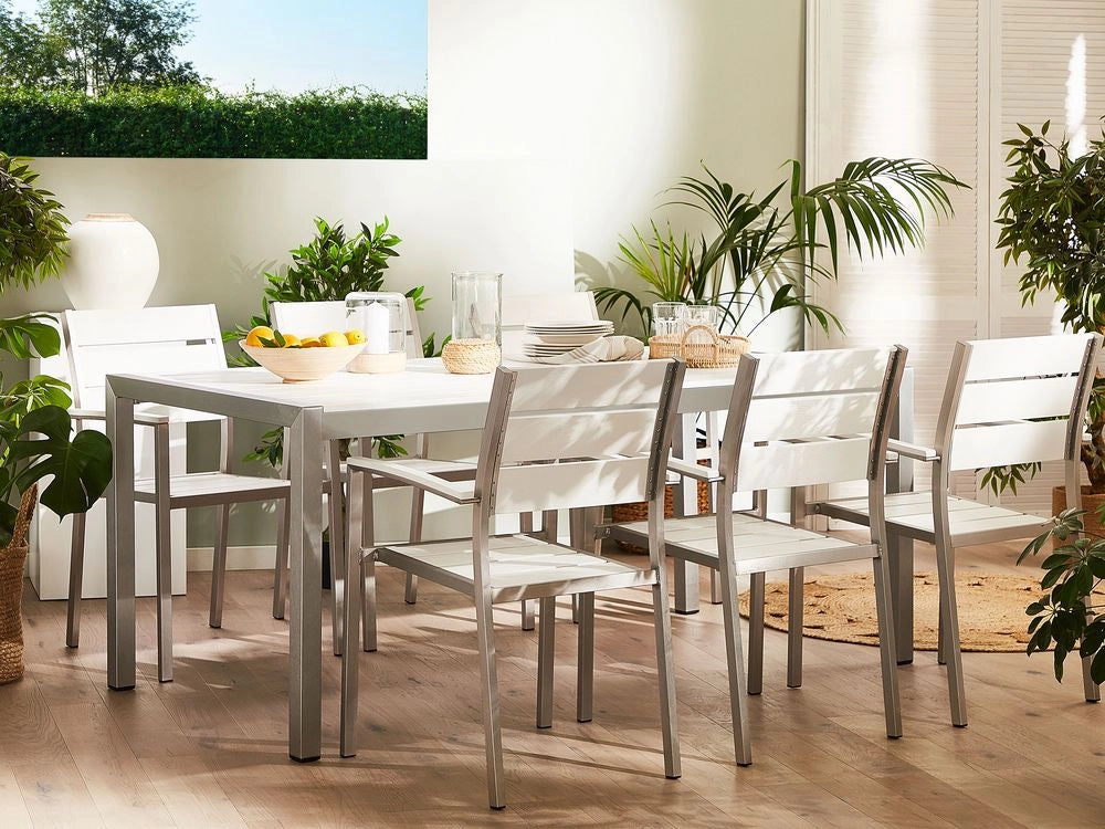 Tavolo da pranzo con struttura in alluminio anodizzato bianco per 6 persone 180 x 90 cm dal design moderno