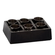 Vassoio con 6 Bicchieri 17,5x11xh4,5 cm in Legno e Alluminio