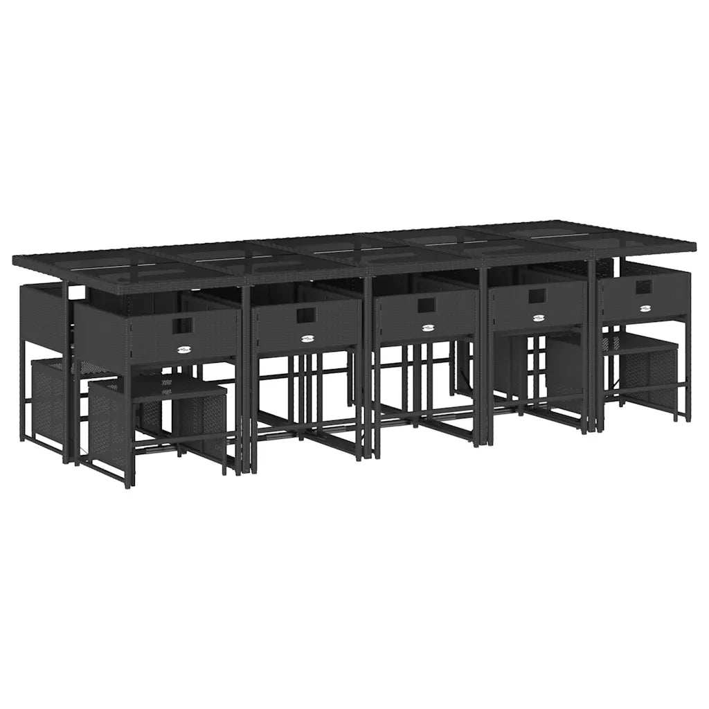 Set da Pranzo da Giardino 15 pz con Cuscini Nero in Polyrattan