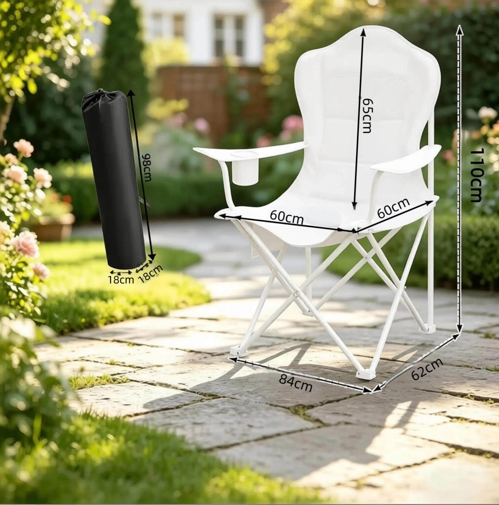 Sedia pieghevole da campeggio con porta bicchiere e tasca laterale; 84 x 110 x 62 cm; nero