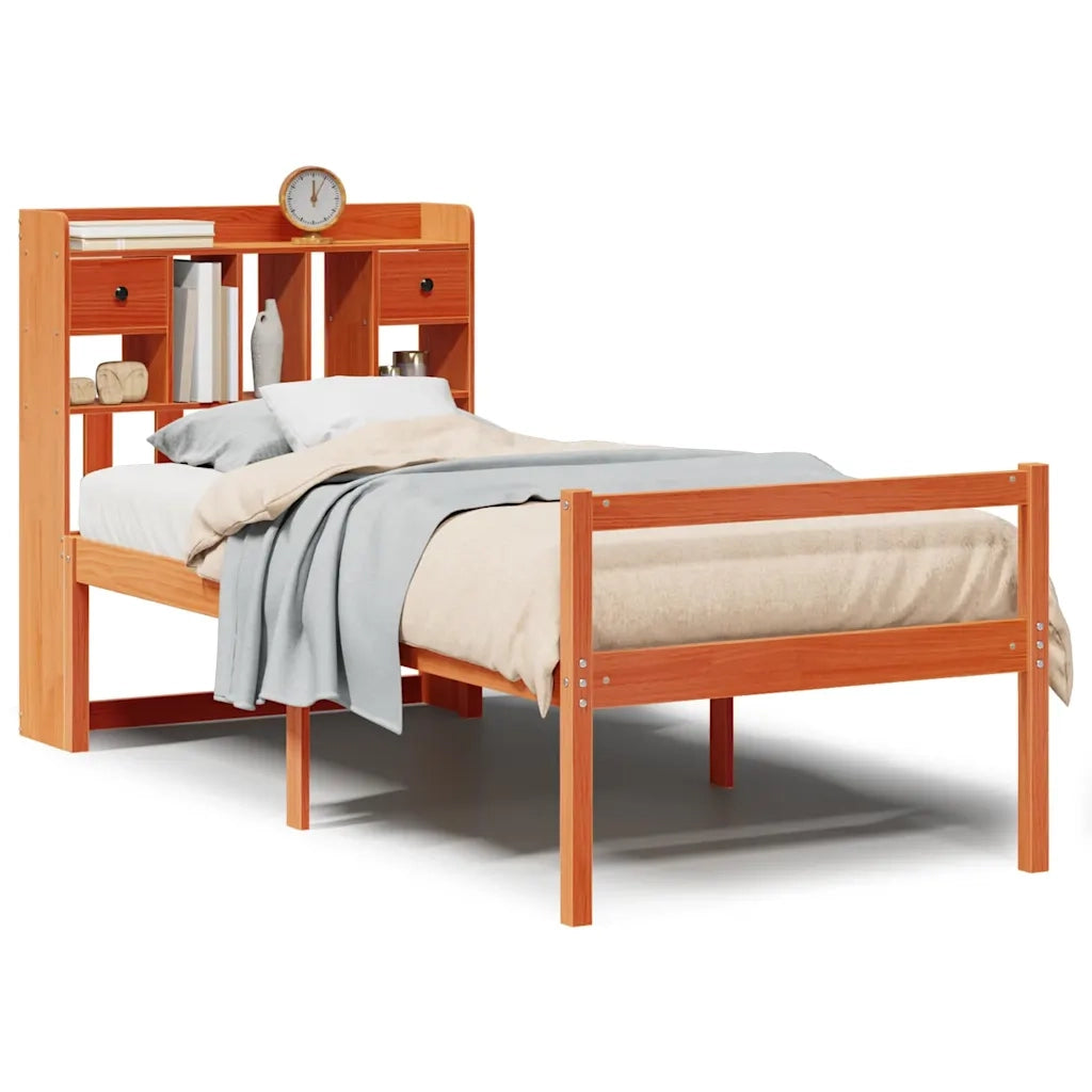 Letto singolo | Letto per adulti | Letto Libreria senza Materasso Marrone Cera 75x190 cm in Pino