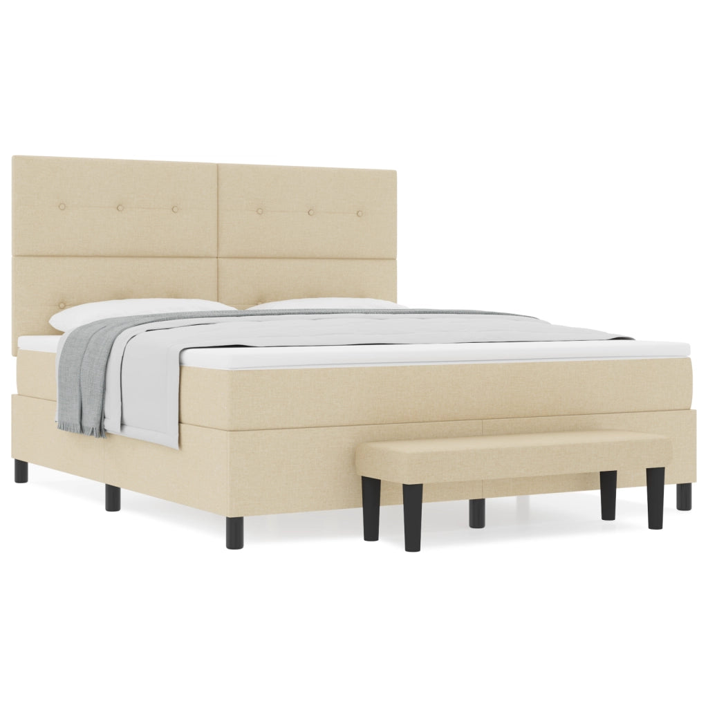 Letto con doga e materasso e panca crema 180x200 cm in tessuto