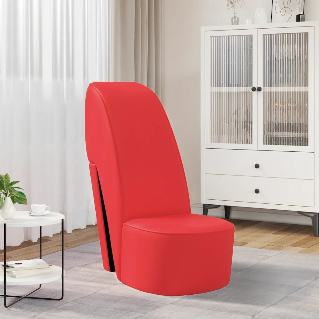 Poltrona | Sedia Relax a Forma di Scarpa con Tacco Alto in Similpelle Rossa