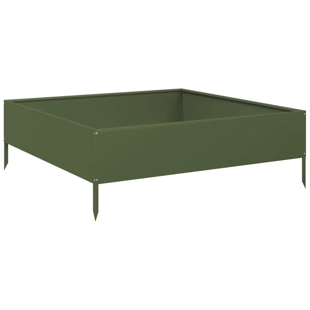 Fioriera Rialzata Giardino-Vaso da Esterno-Supporto per Vaso Verde Oliva 100x100x33,5 cm Acciaio